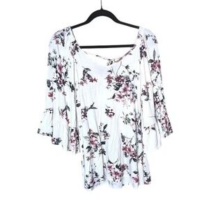 Bobeau Floral Bell Sleeve Knit Top with‎ Back Tie Detail Size M